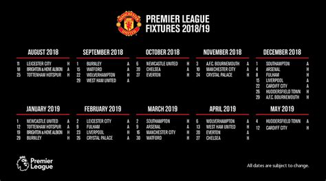 manchester united 2018/2019 schedule